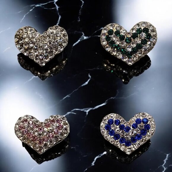 Crystal Heart Pin: Valentine's Day Brooch Silver and Green - Picture 3 of 3